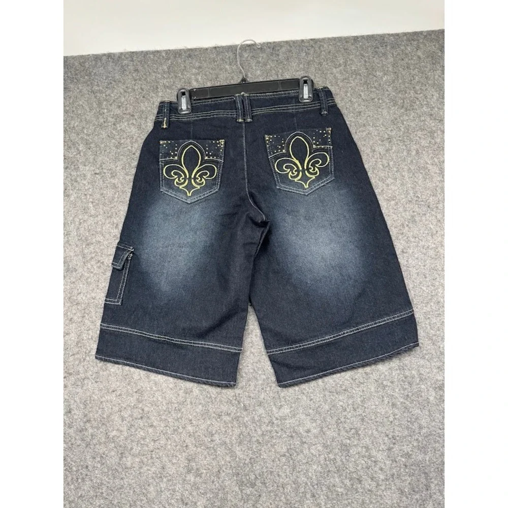 Dereon Mens Dark Wash Denim Cargo Shorts Contrast Stitch Streetwear Size 7/8 NWT